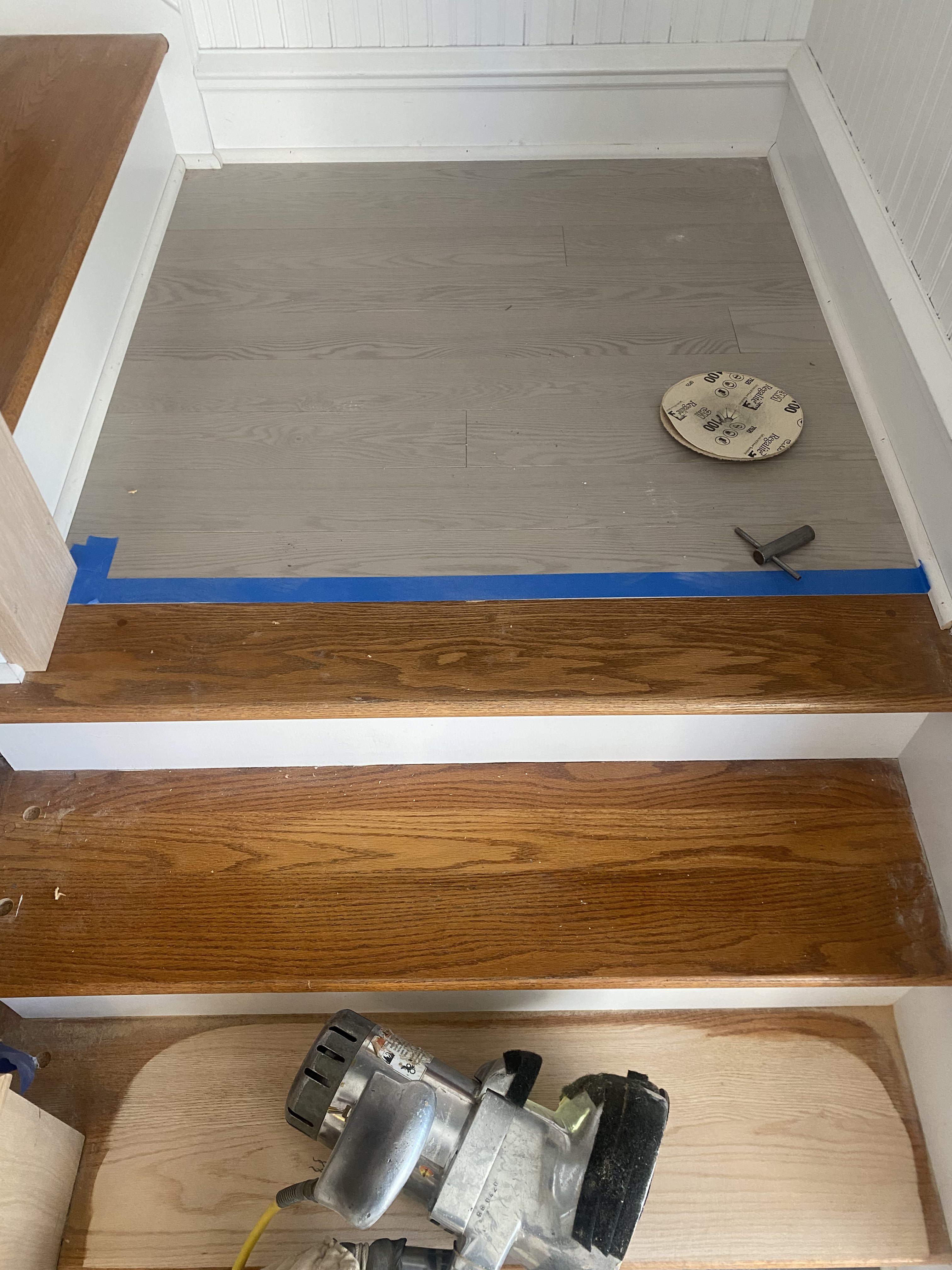 Hardwood staircase installation detail